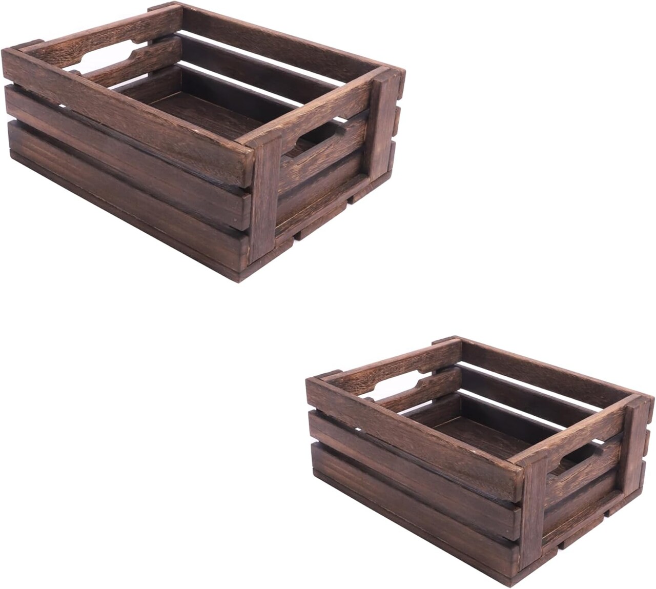 Rustic Vintage Finished Wooden Crate with Handles - Nesting Storage, Display, Organization Crate for Party, Office, Bedroom, Kitchen and Closet - (Rustic Black set of 2)